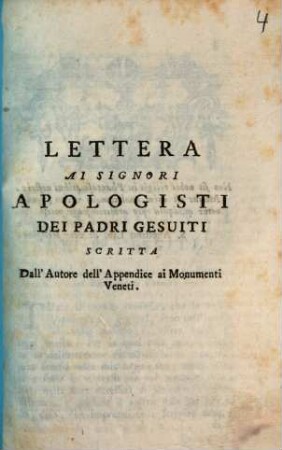 Lettera ai Signori Apologisti dei padri Gesuiti
