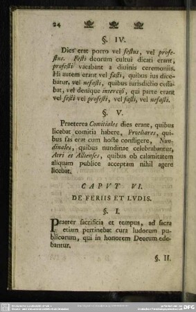 Caput VI. De Feriis Et Ludis
