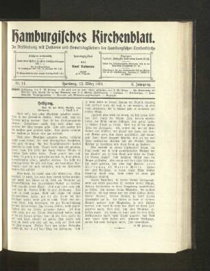 Nr. 11. Hamburg, 12. März 1911. 8. Jahrgang.