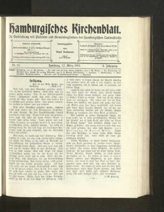 Nr. 11. Hamburg, 12. März 1911. 8. Jahrgang.