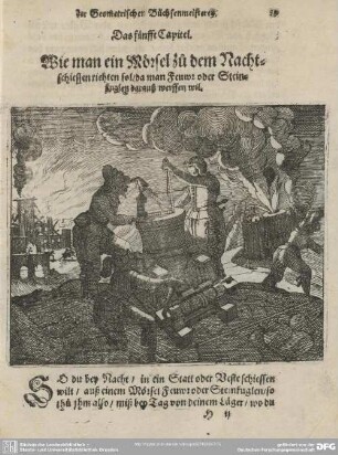 Das fünffte Capitel. Wie man ein Mörsel zu dem Nachtschiessen richten sol/ da man Feuwr oder Steinkugeln darauß werffen wil.