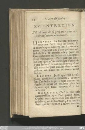XV. Entretien. S'il est bon de se préparer pour les Conversation ordinaires.