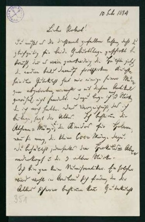 Brief vom 10. Februar 1884