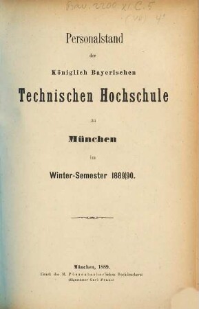 Personalstand. 1889/90