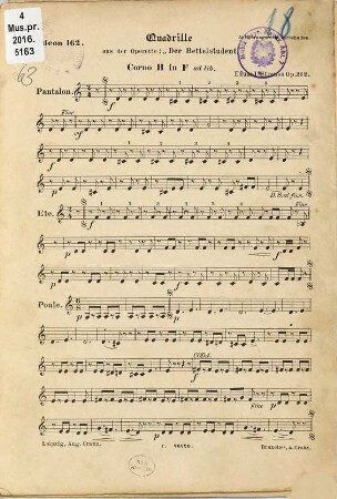 Quadrille aus der Operette: "Der Bettelstudent" : op. 212