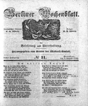 No. 31, Sonnabend, den 3. August 1839.