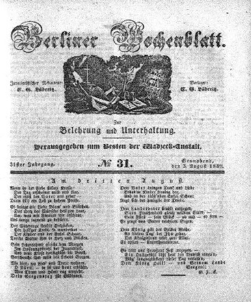 No. 31, Sonnabend, den 3. August 1839.