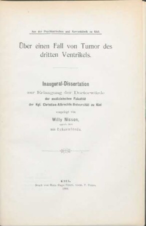 Über einen Fall von Tumor des dritten Ventrikels