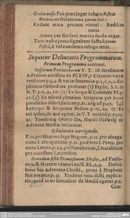 Sequitur Delineatio Programmatum Primum Programma continet
