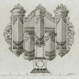 Entwurf zum Prospekt der Silbermann-Orgel in St. Jacobi zu Freiberg. Zeichnung. Freiberg: Stadt- und Bergbaumuseum 18/251 AF 63