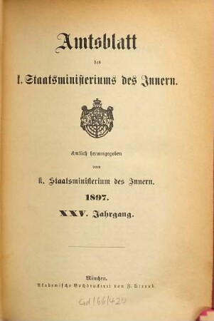 Amtsblatt des Königlichen Staatsministeriums des Innern. 25. 1897