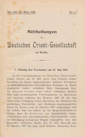 1. Sitzung des Vorstandes am 15. Mai 1898