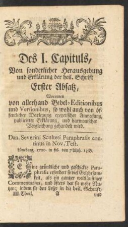 Des I. Capituls, Von sonderlicher Herausgebung und Erklärung der heil. Schrift ...