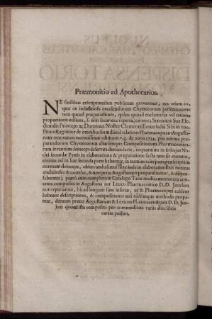 Præmonitio ad Apothecarios.