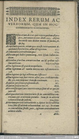 Index Rerum Ac Verborum, Quae In Hoc commentario continentur