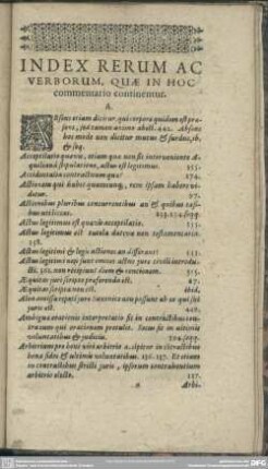 Index Rerum Ac Verborum, Quae In Hoc commentario continentur