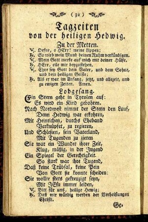 Tagzeiten von der heiligen Hedwig.