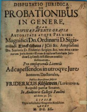 Disp. iur. de probationibus in genere