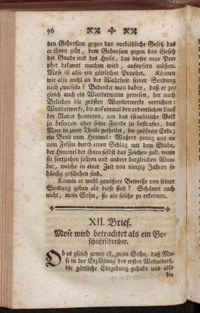 XII. Brief. Mose wird betrachtet als ein Geschichtschreiber.