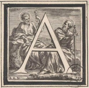Initiale A (Die Apostel Petrus und Paulus), aus: Sei omelie di Nostro Signore papa Clemente undecimo esposte in versi da Alessandro Guidi, Rom 1712