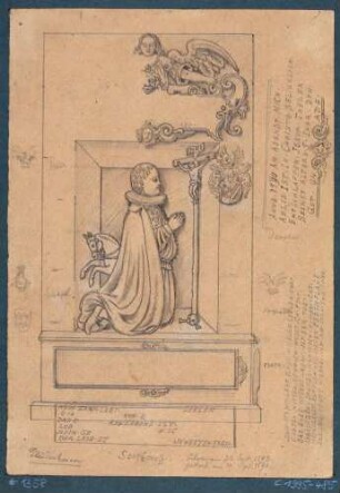 Darstellung des Gedenksteins des Josua Theler (1585-1590) in der Denkmalhalle auf dem Friedhof in Döhlen (Freital)