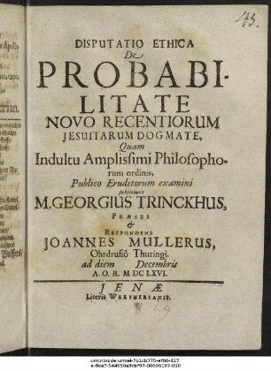 Disputatio Ethica De Probabilitate Novo Recentiorum Jesuitarum Dogmate