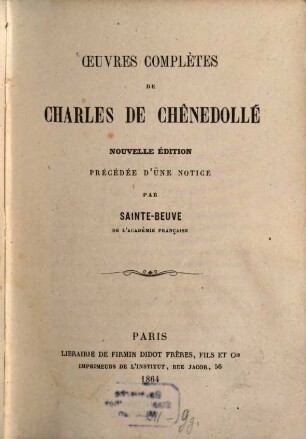 Oeuvres complètes : Précédée d'une notice par Sainte-Beuve