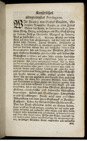 Kayserliches allergnädigstes Privilegium.