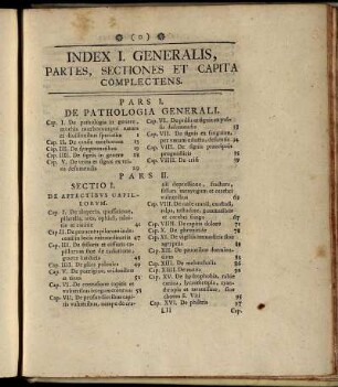 Index I. Generalis, partes, sectiones et capita complectens