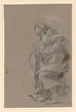 Vouet, Simon: Zeichnungen II, Blatt 2: Stehender Engel, nach links gewendet; für eine "Engelanbetung" - BSB Cod.icon. 397 b(2