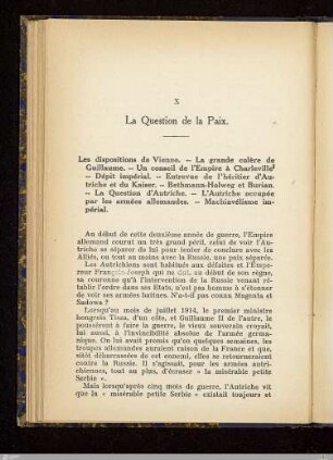 X. La Question de la Paix