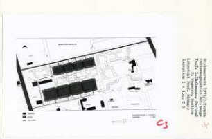 Sanierungsgebiet Rollberge, Berlin-Neukölln (Diplomarbeit bei Kurt Dübbers): Fahrverkehr, Parken, Lageplan 1:1000