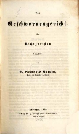 Das Geschwornengericht : für Nichtjuristen dargestellt