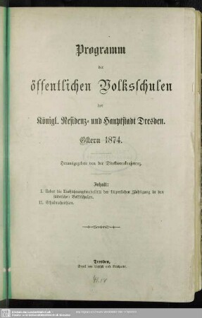 1874: Programm der öffentlichen Volksschulen der Königl. Haupt- & Residenzstadt Dresden