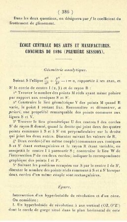 École Centrale des arts et manufactures. Concours de 1896 (première session).