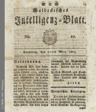 No. 10, Dienstag, den 10ten Merz 1807