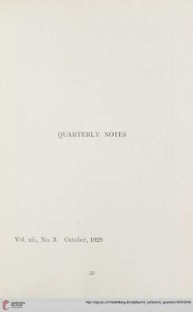 Quarterly notes - Vol. xii, No. 3. October, 1925
