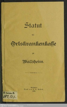 Nachtr. 2: Statut der Ortskrankenkasse zu Waldheim
