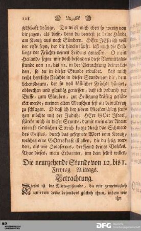 Die neunzehende Stunde von 12. bis 1. Freytag Mittags.