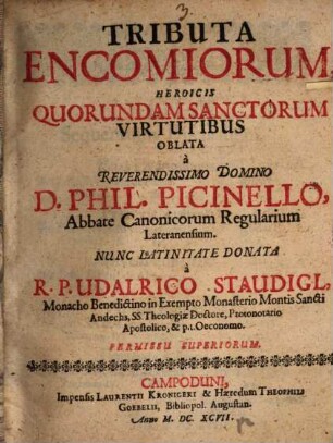 Tributa Encomiorum, Heroicis Quorundam Sanctorum Virtutibus