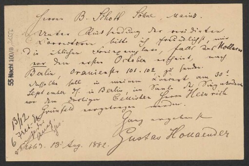Brief an B. Schott's Söhne : 13.08.1882