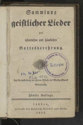Sammlung geistlicher Lieder zur öffentlichen und häuslichen Gottesverehrung