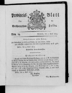 Num. 14, Ausgabe vom 7. April 1819