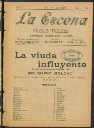 La viuda influyente : comedia en 3 actos