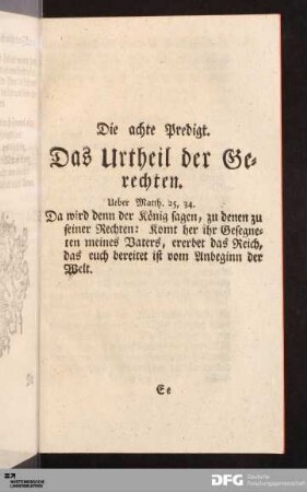 Die achte Predigt. Das Urtheil der Gerechten.