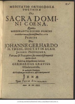 Meditatio Orthodoxae Doctrinae De Sacra Domini Coena