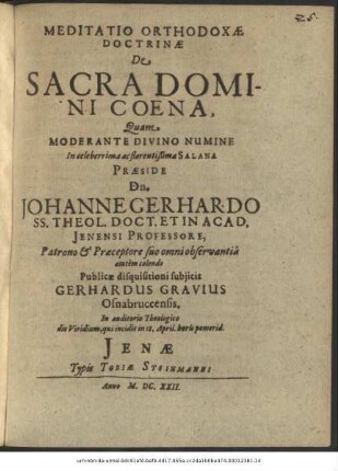 Meditatio Orthodoxae Doctrinae De Sacra Domini Coena