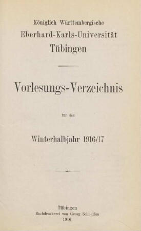 Vorlesungsverzeichnis 1916/17