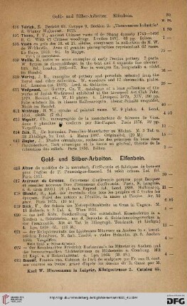Gold- und Silber-Arbeiten. Elfenbein (Nr. 616 - 670)