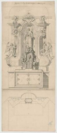 Müller, Josef Anton; Breitendiel bei Miltenberg; Pfarrkirche - Hochaltar (Ansicht, Schnitt)